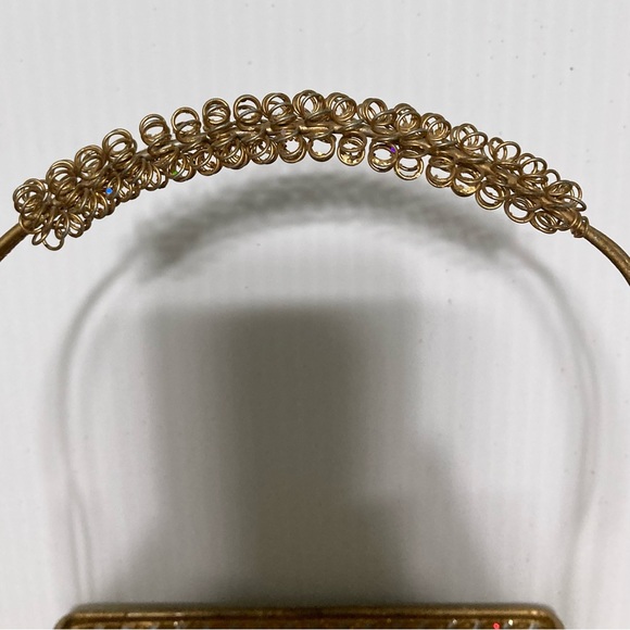 GOLD TONE Sparkly Glitter Wire Rectangle Basket w Handle 12 x 7.5 x6.5 inches - Picture 14 of 15